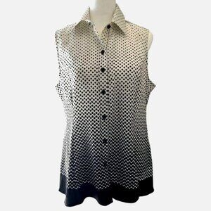 Signature Collection Sleeveless Black & White Polka Dot Button-Down Blouse Top M